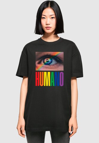 Merchcode Shirt 'Hugs & Love - Human Rainbow' in Zwart: voorkant