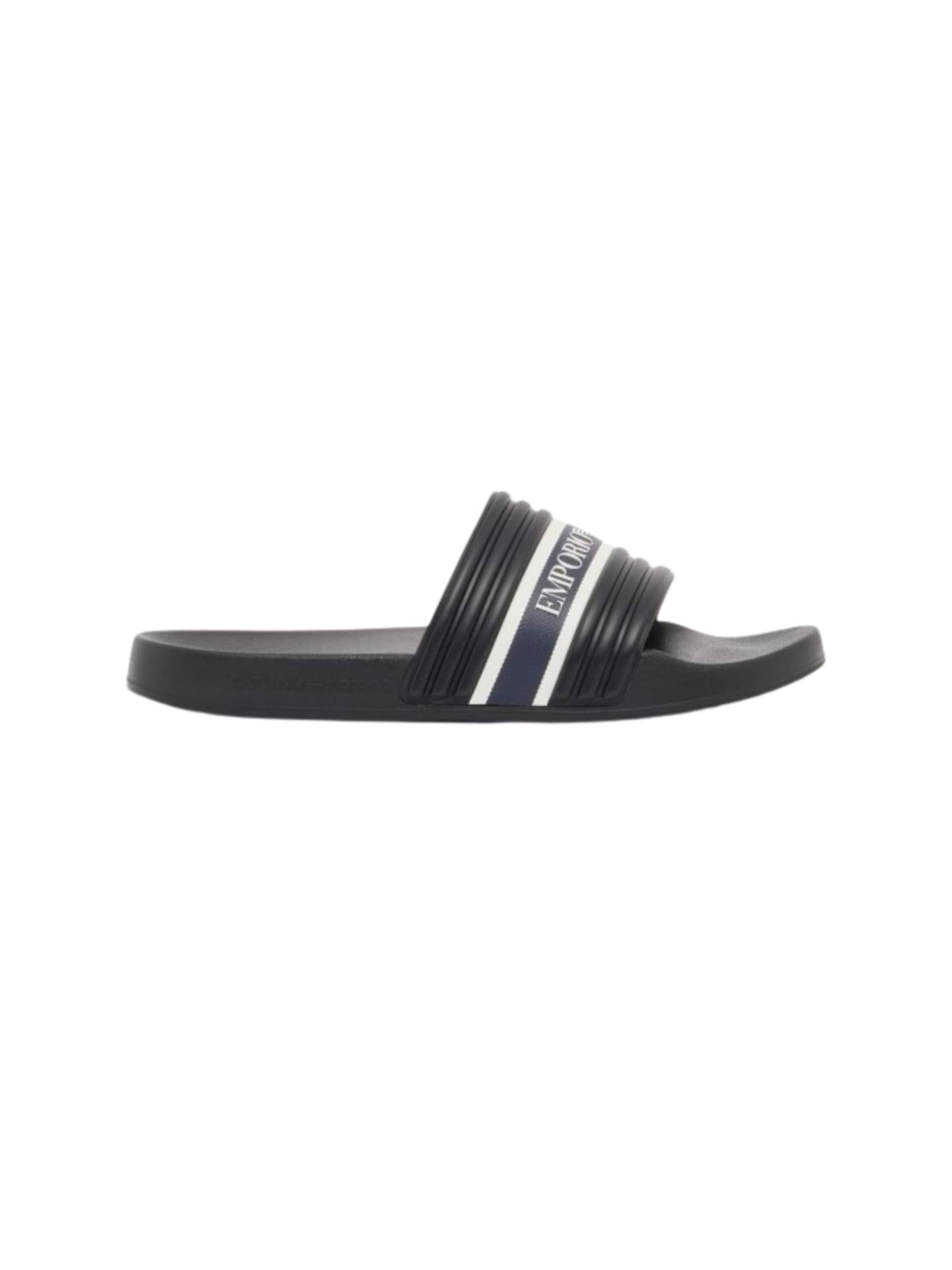 Emporio Armani Muiltjes 'Logotape PVC Sliders' in Zwart: voorkant