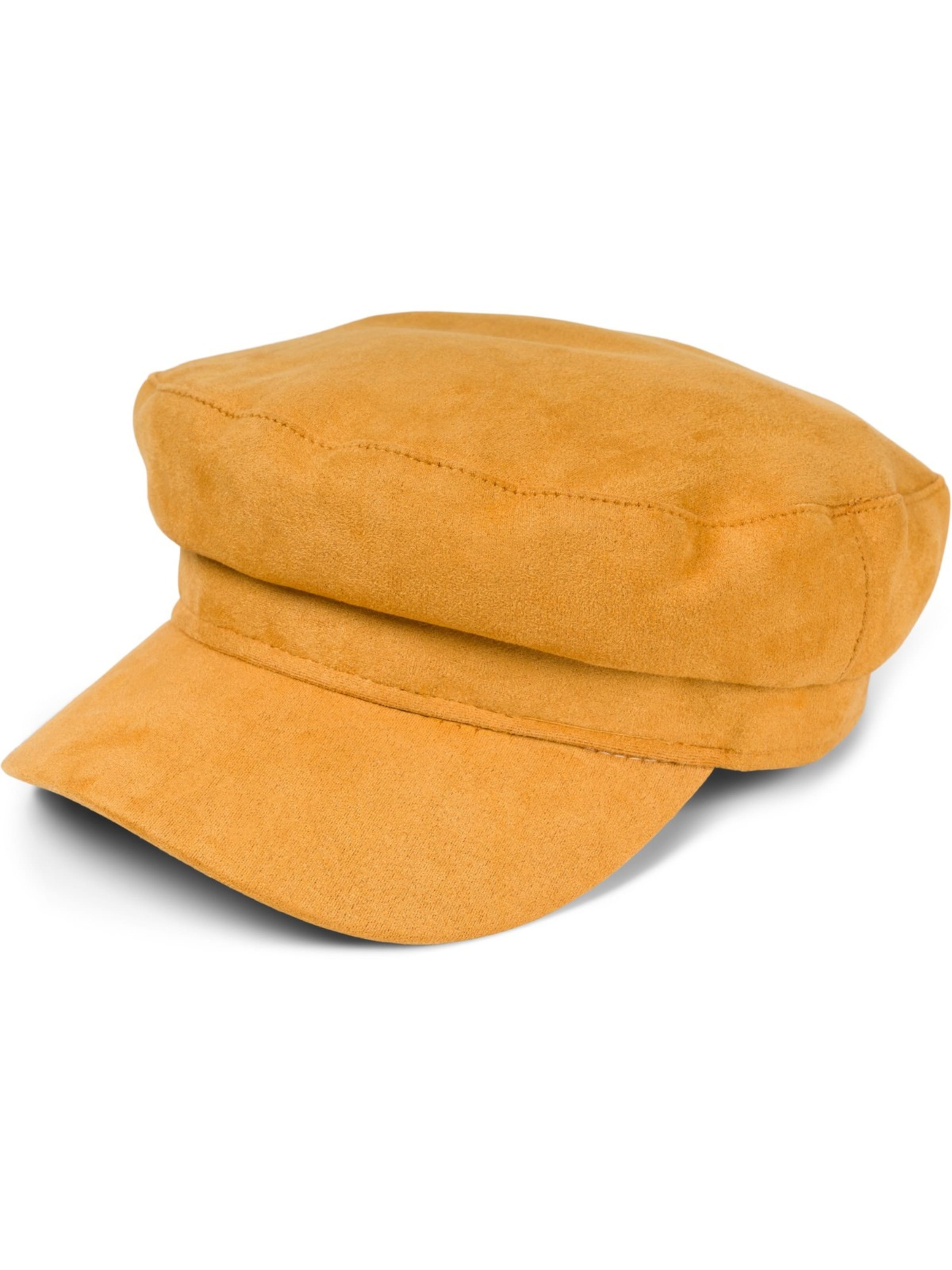 styleBREAKER Beanie 'Ballonmütze Einfarbig Veloursleder Optik' in Yellow: front