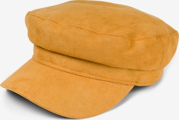 styleBREAKER Beanie 'Ballonmütze Einfarbig Veloursleder Optik' in Yellow: front