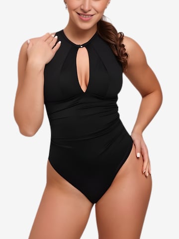 Col haut Maillot de bain modelant MILENKA en noir : devant