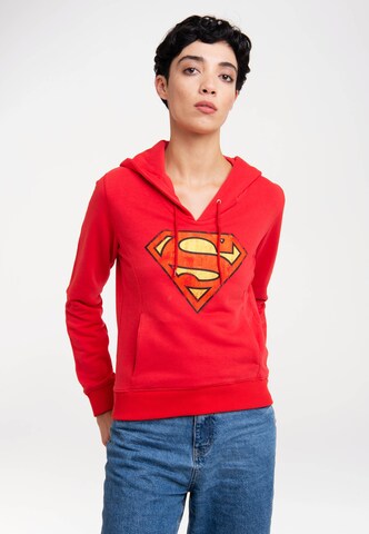 LOGOSHIRT Kapuzensweatshirt 'DC Comics - Superman' in Rot: predná strana