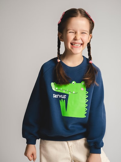 SATURNDAY Sweatshirt 'Krokodil Servus' in blau, Produktansicht