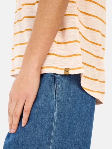 CAMEL ACTIVE T-Shirt mit V-Ausschnitt und Streifenmuster in Beige