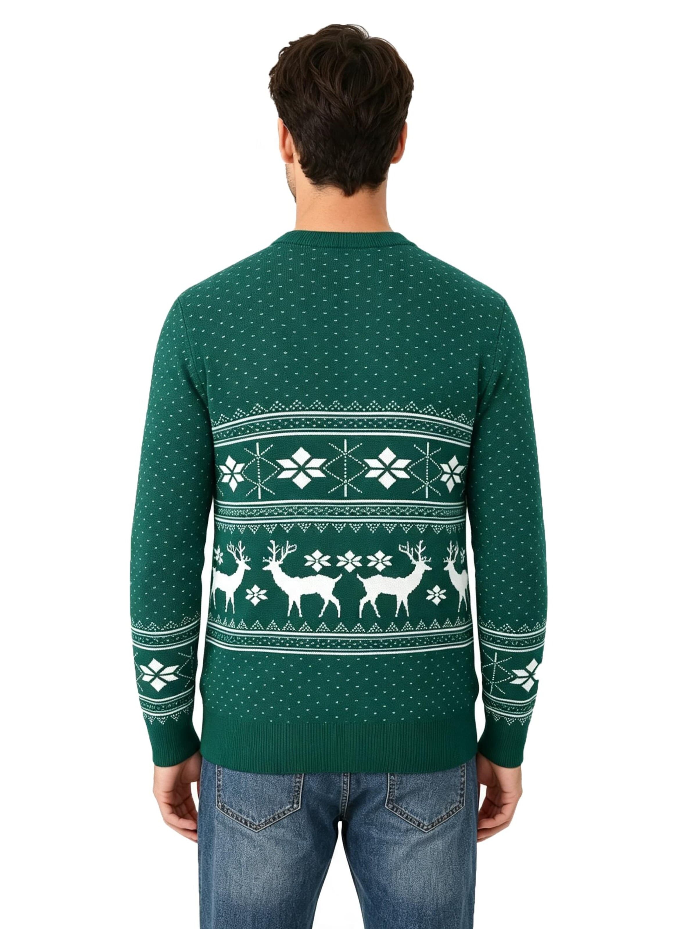 KoJooin Sweter 'Weihnachtspullover für Herren Rundhalsausschnitt Langarm Pullover' w kolorze zielony