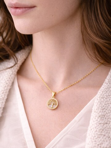 Staufergold Necklace 'Kette „Wurzelliebe“ – Lebensbaum-Anhänger mit zartem Pavé-Rand' in Gold