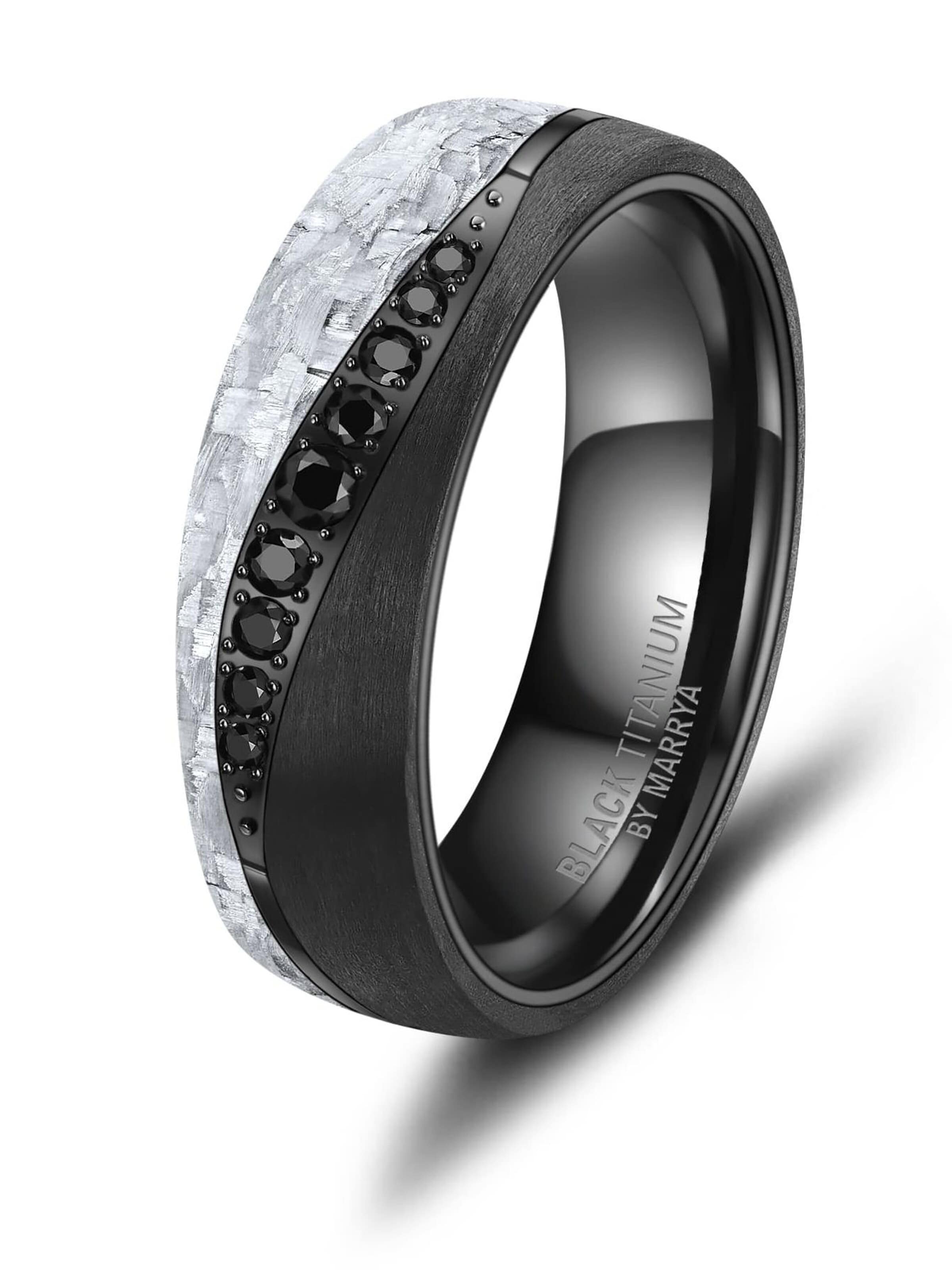 MARRYA Ring 'MARRYA Ehering BT-13 aus Black Titanium – „BLACK & WHITE“ Kollektion' in Zwart