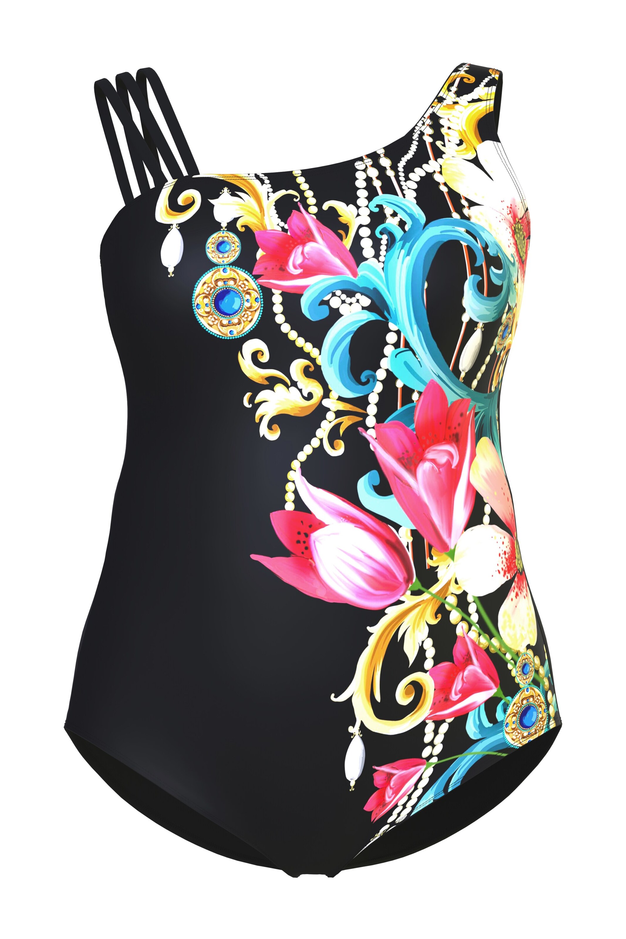 Ulla Popken Minimizer Badeanzug in Schwarz: Vorderseite