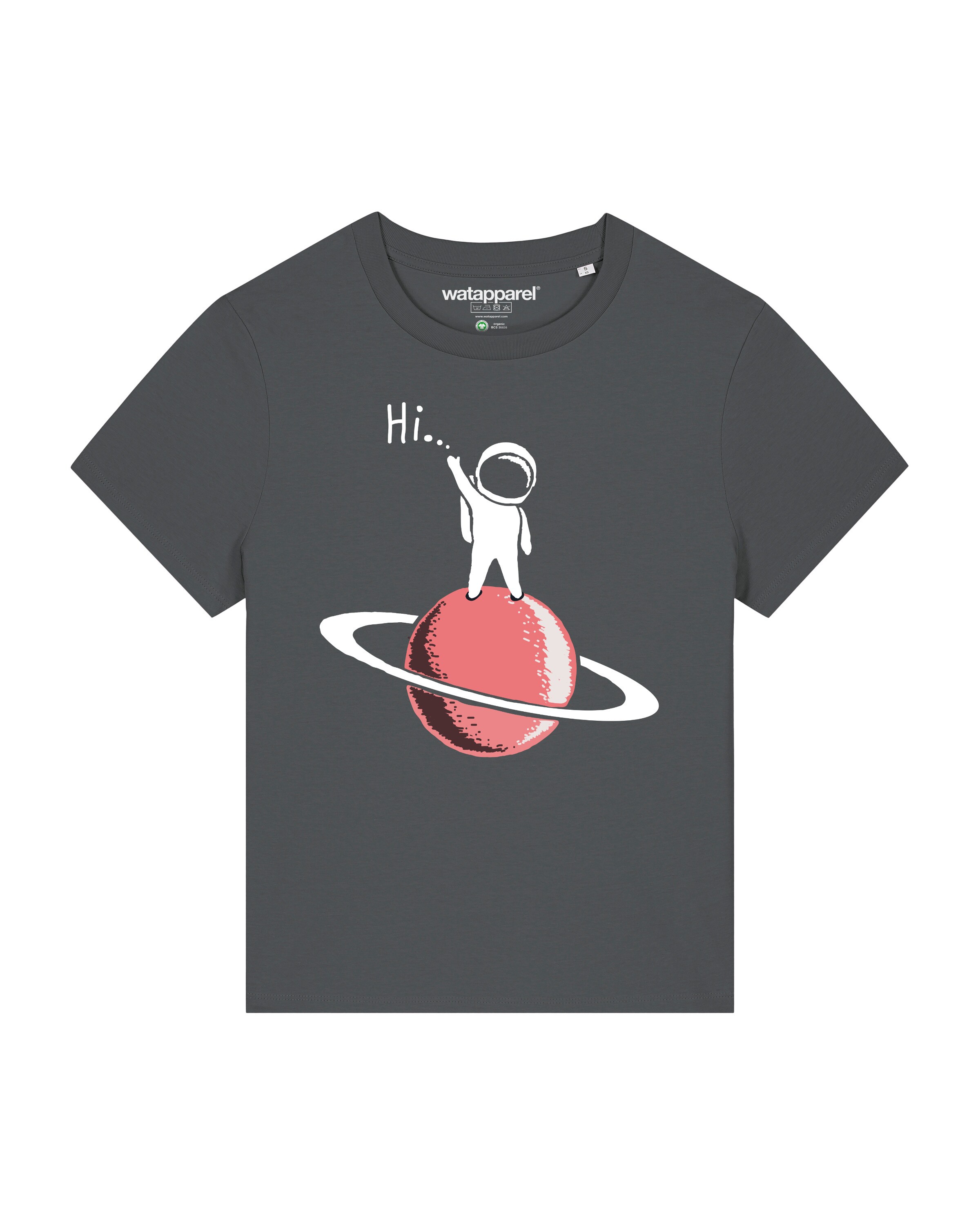Watapparel Shirt ' Astronaut says Hi ' in Grijs: voorkant