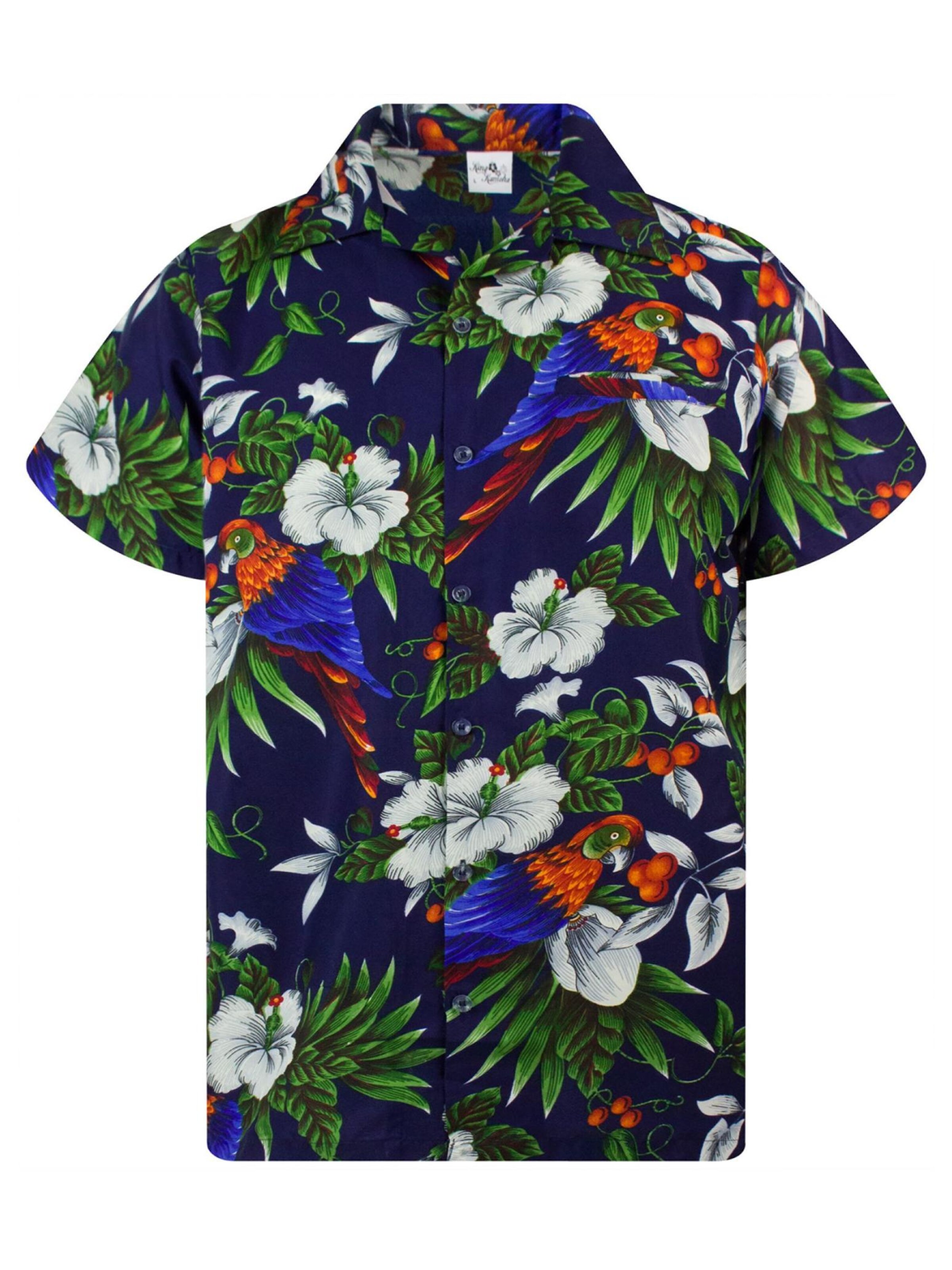 King Kameha Shirt 'Cherryparrot' in Blue: front