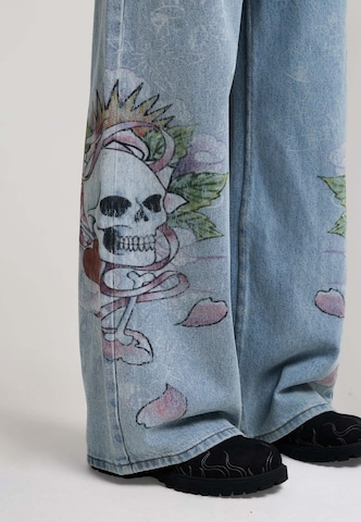 Ed Hardy Wide leg Jeans 'Cherry Skull' in Blauw