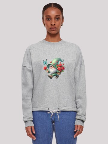 F4NT4STIC Sweatshirt 'Gnom Frühling Blumen Schmetterling' in Grijs: voorkant