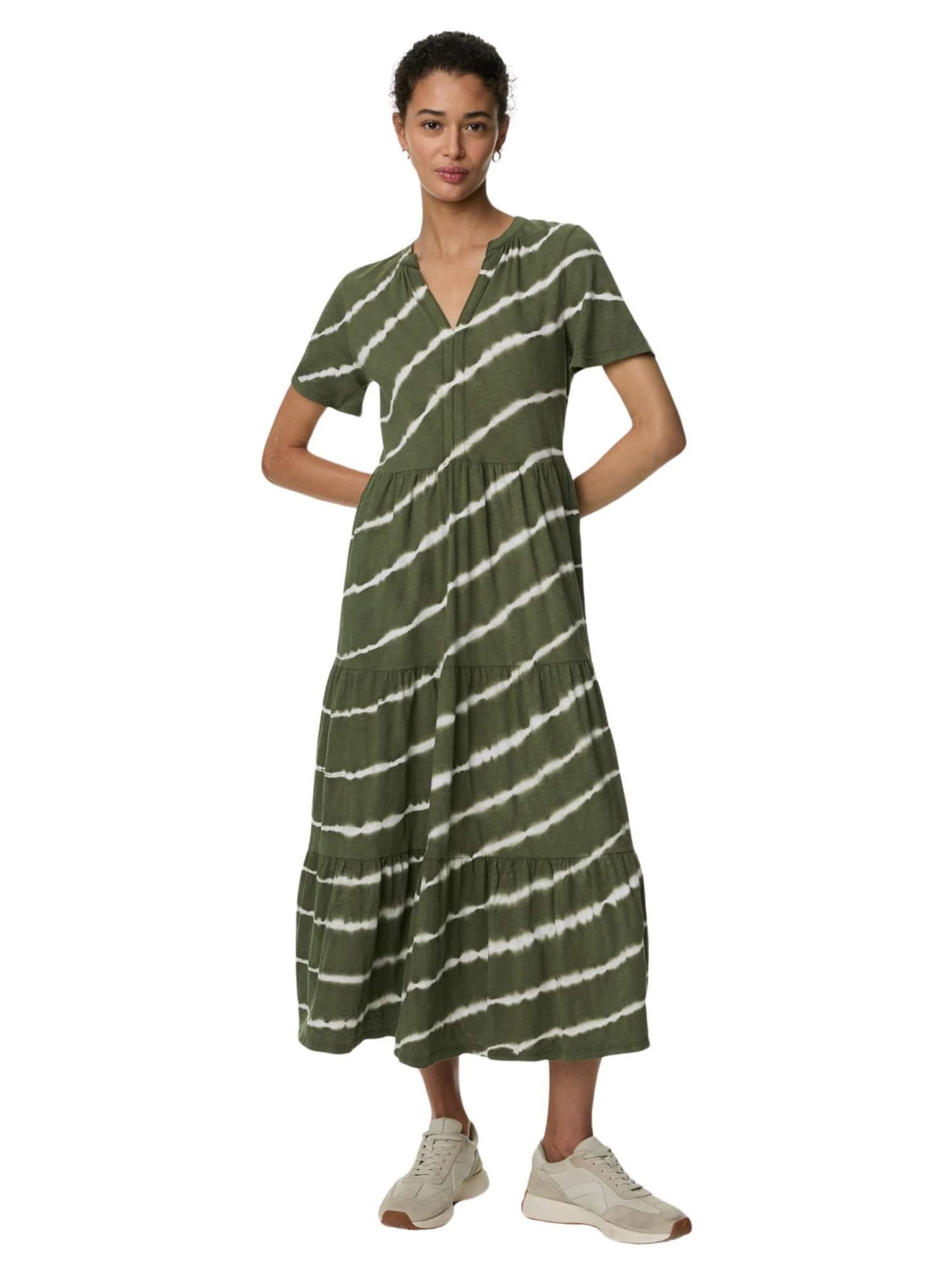 Marks and spencer green striped dress sales