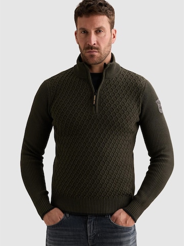 PME Legend - Jersey 'Pullover with half-zip and mixed textures' en verde: frente