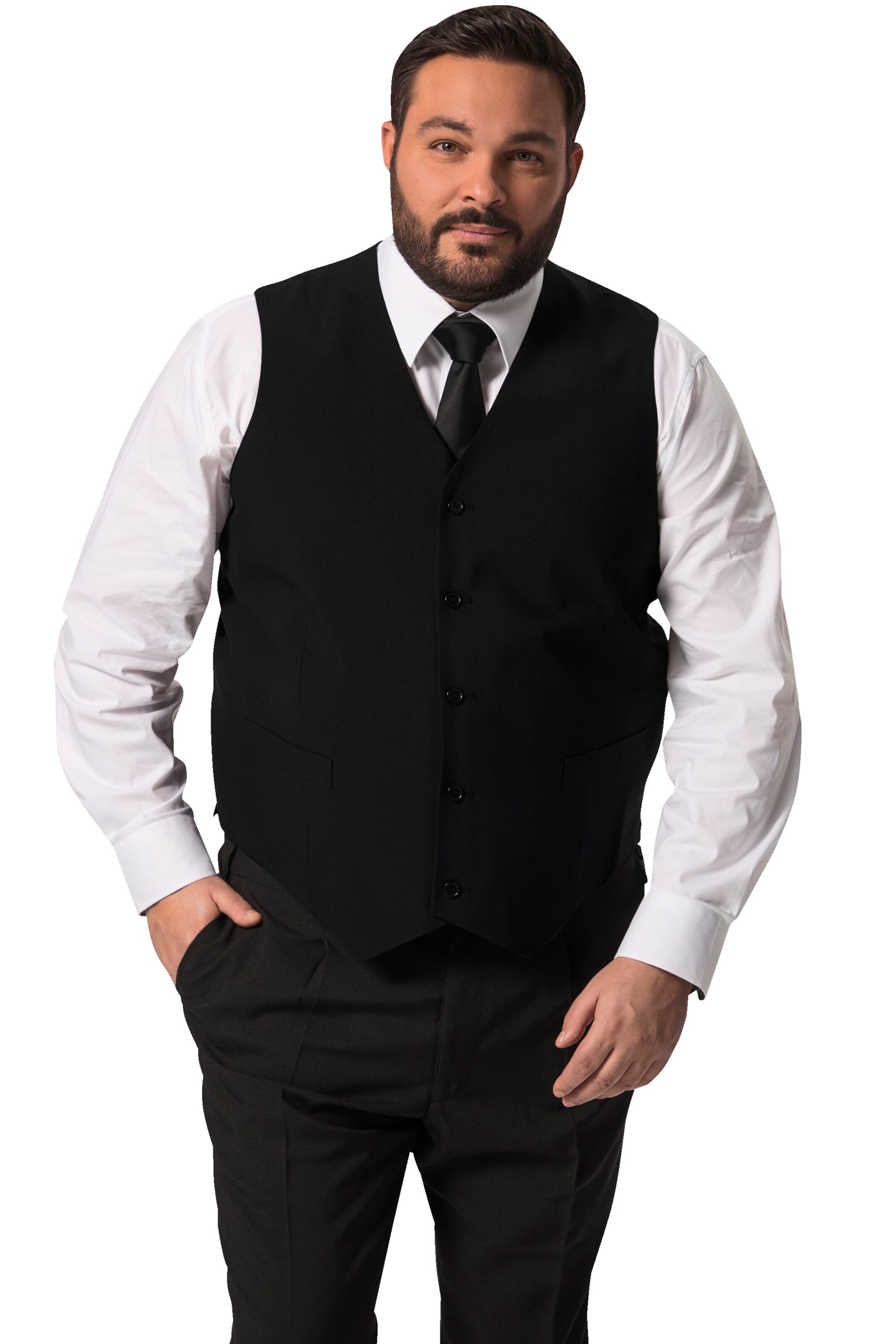 Men Plus Gilet in Zwart: voorkant