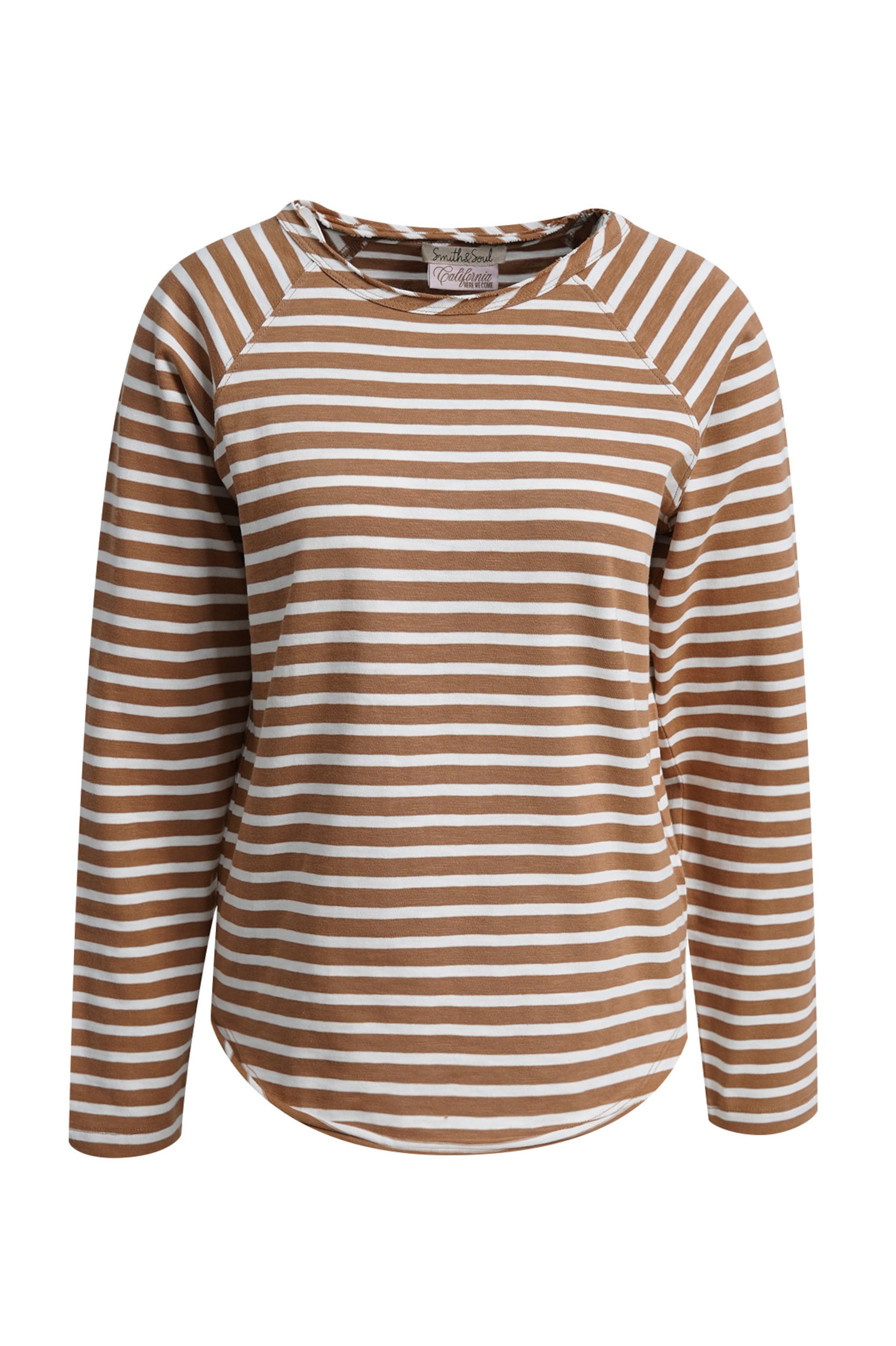 Smith&Soul Gestreiftes Langarmshirt mit Rundhalsausschnitt in Braun: Vorderseite