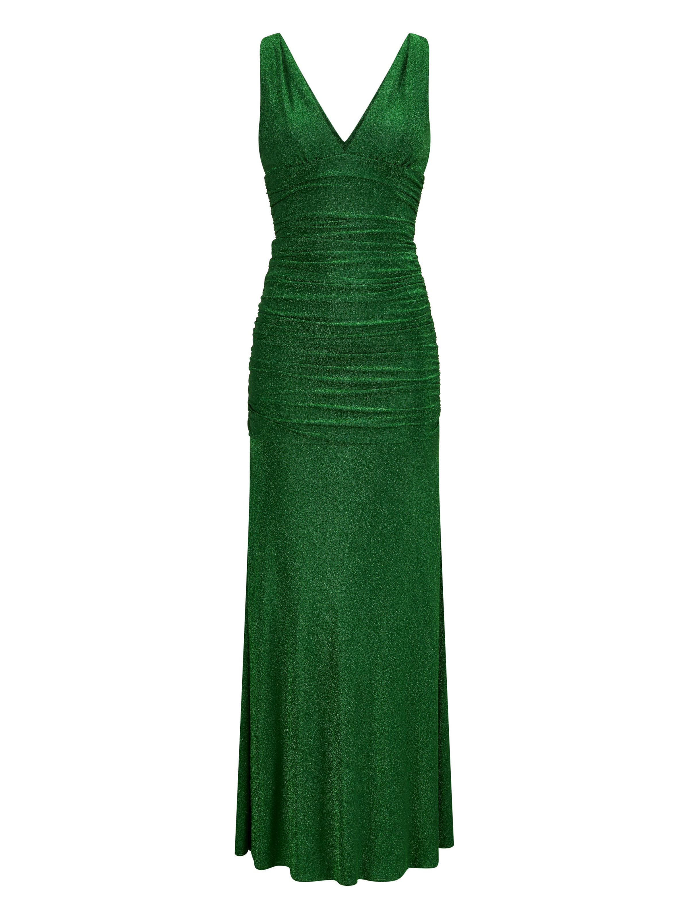 Nicowa Maxikleid 'LUCEWO',  aus schimmerndem Lamé-Jersey, Model trägt Größe 34 in Grün: Vorderseite