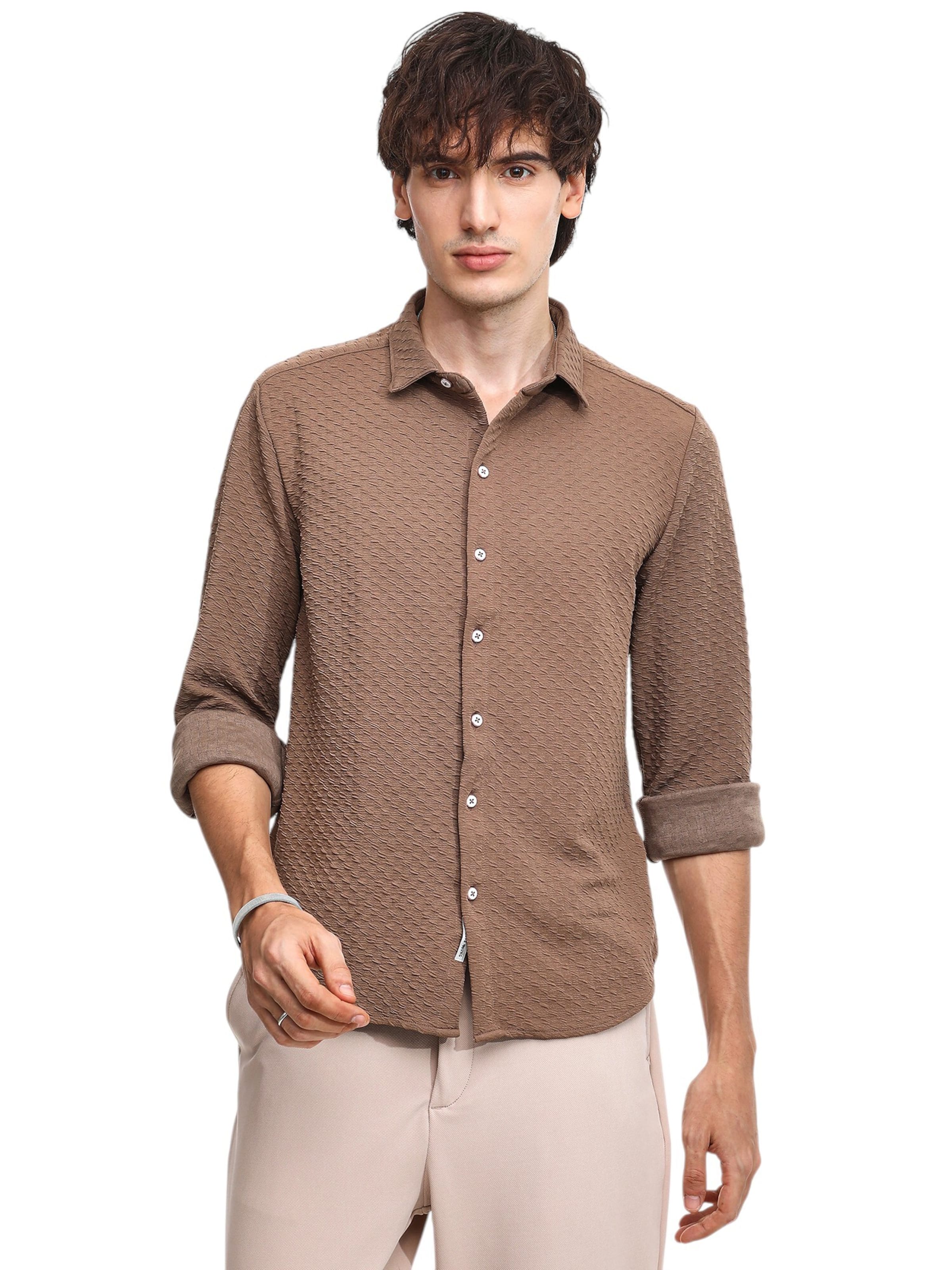 Campus Sutra Regular Fit Hemd 'Yannic' in Braun: Vorderseite