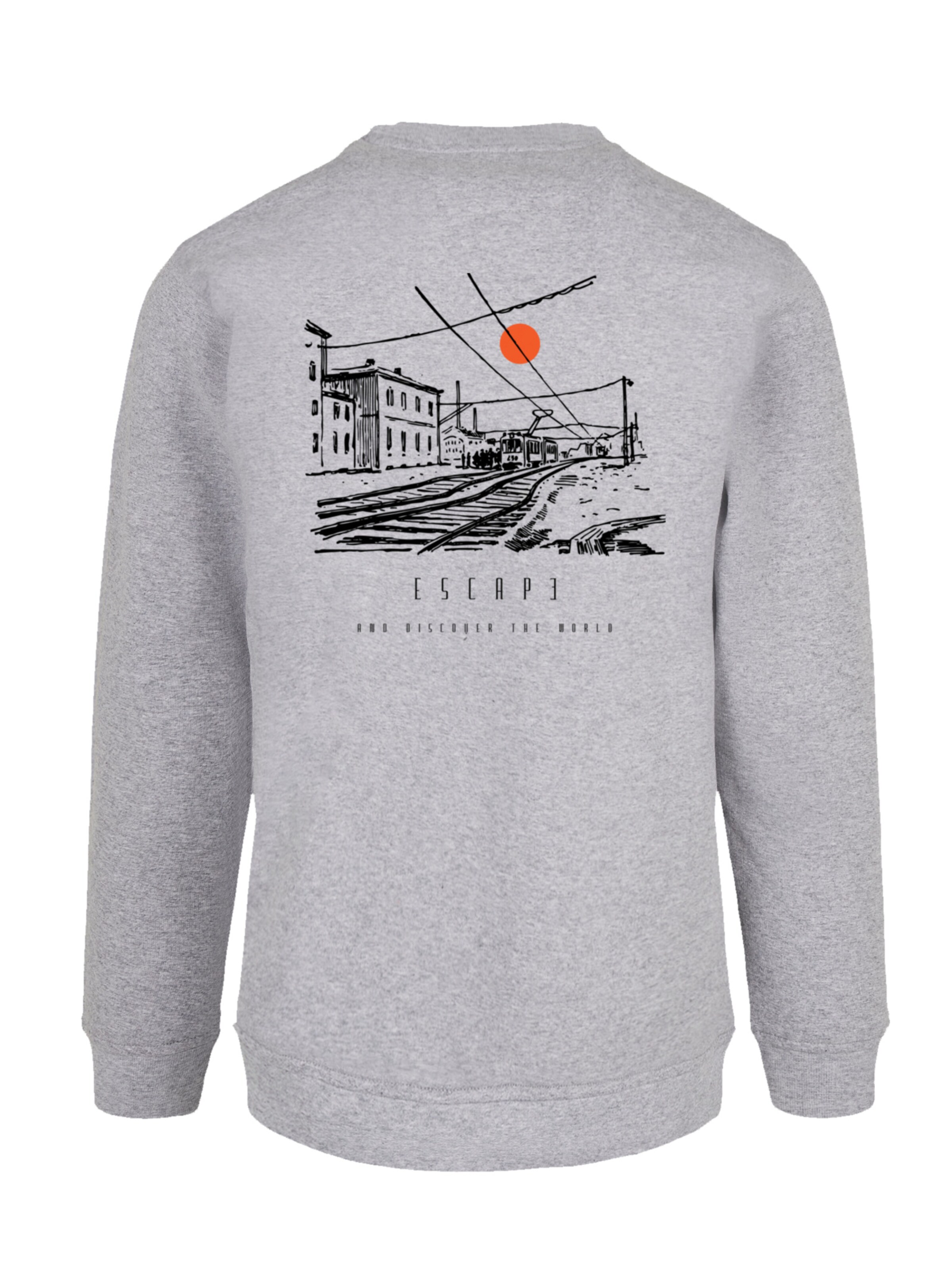 F4NT4STIC Sweatshirt 'Escape Discover the World Town Train Station' in Grijs: voorkant