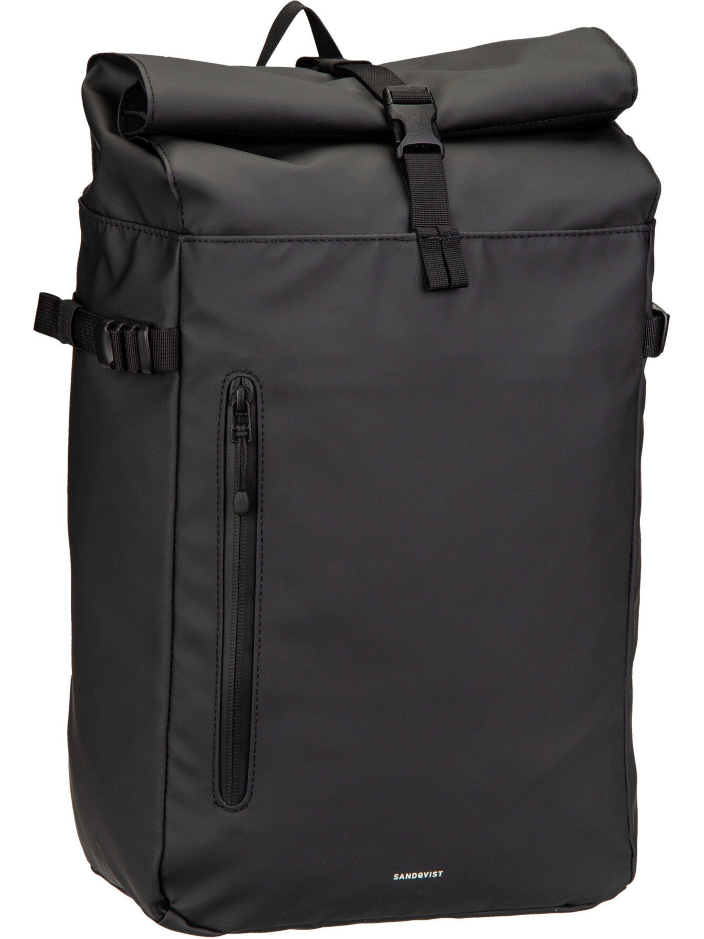 SANDQVIST Backpack 'Stream Slim Rolltop M' in Black: front
