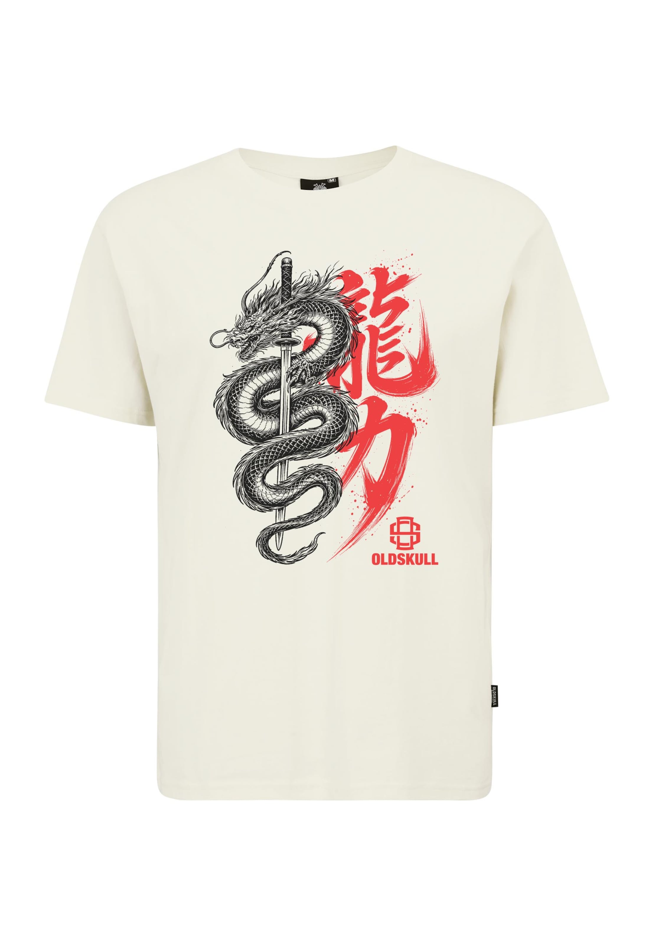 Oldskull Shirt 'Asian Dragon Kanji Graphic' in White: front