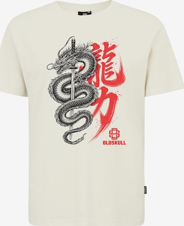 Oldskull Shirt 'Asian Dragon Kanji Graphic' in White: front