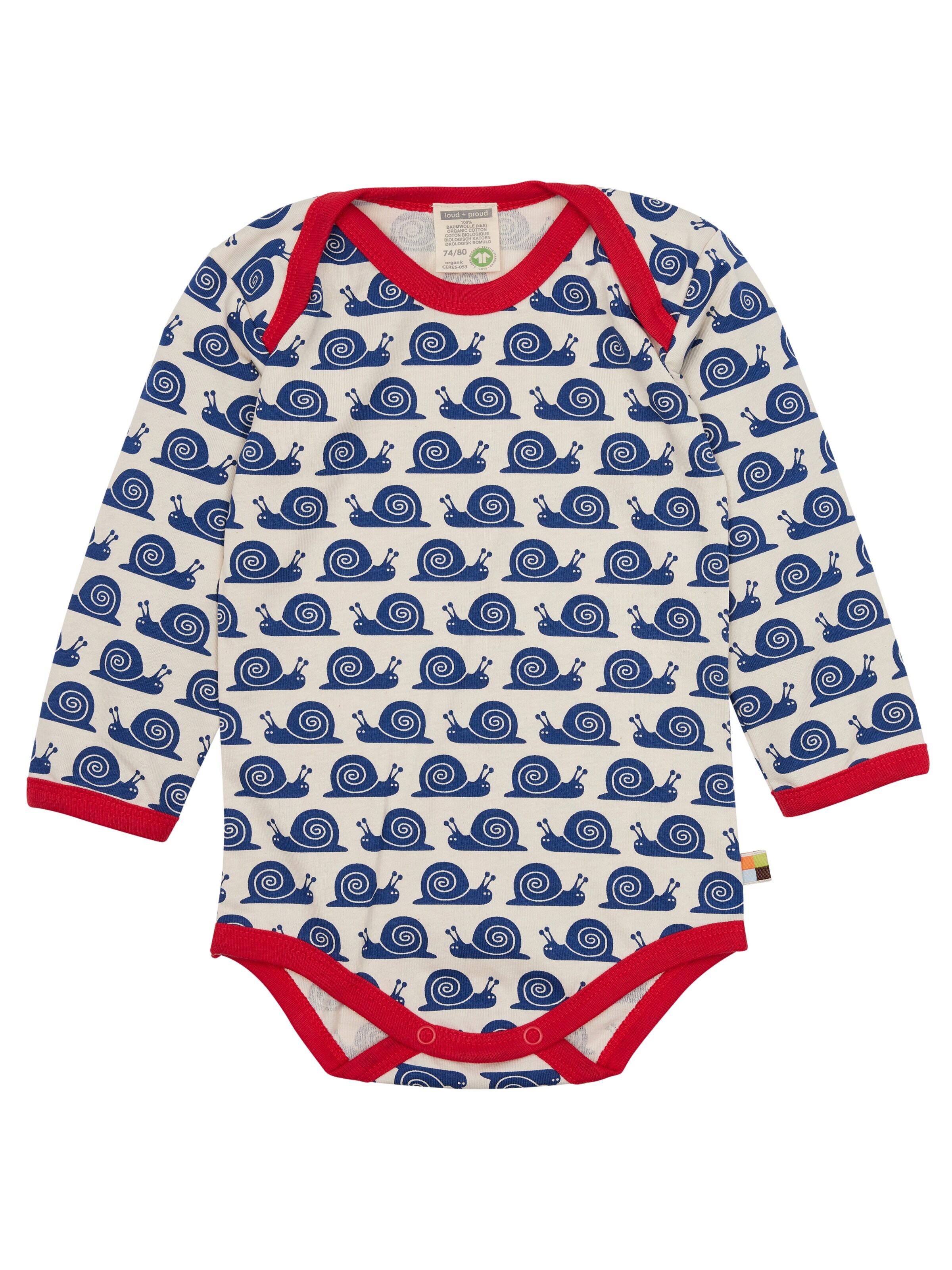 loud + proud Strampler/Body 'Schnecken'‌‌‌‌‌‌ in Blau: Vorderseite