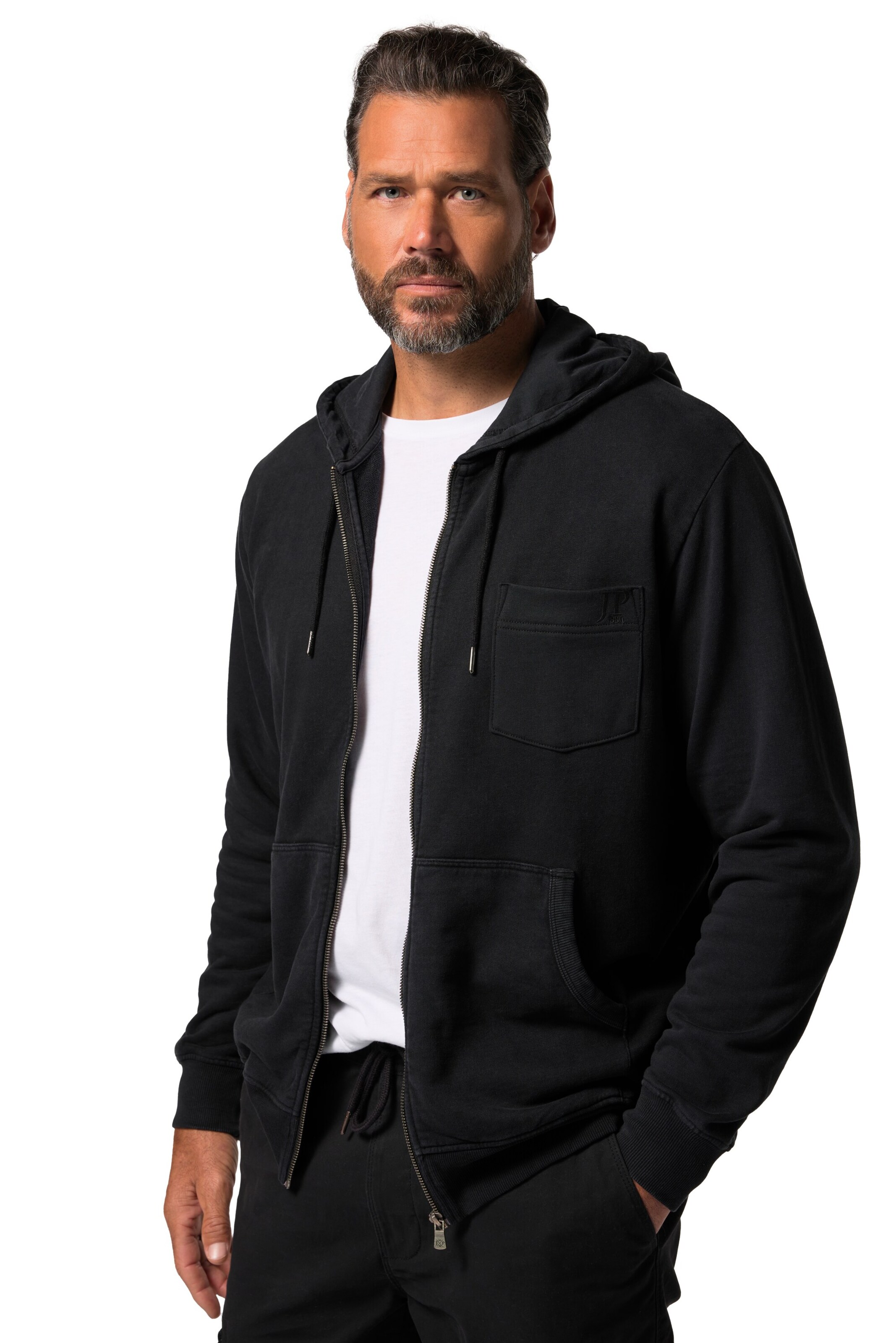 JP1880 Sweatjacke in Schwarz: Vorderseite