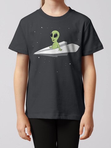 watabout.kids Shirt 'Alien On A Paper Plane' in Grijs