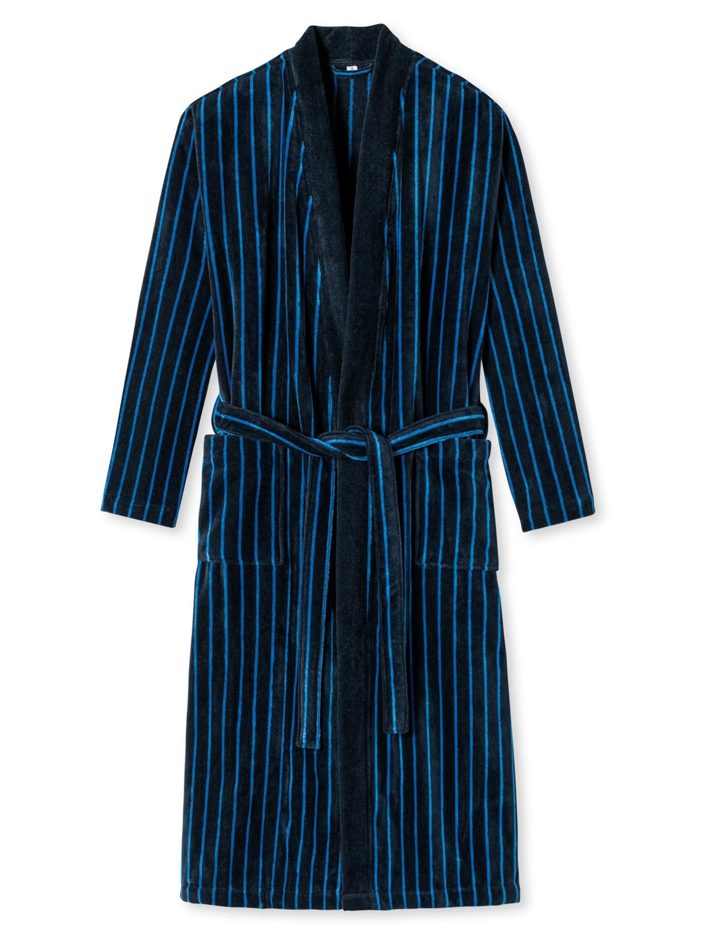 SCHIESSER Bademantel lang 'Soft Velour - Organic Cotton'‌‌‌ in Blau: Vorderseite