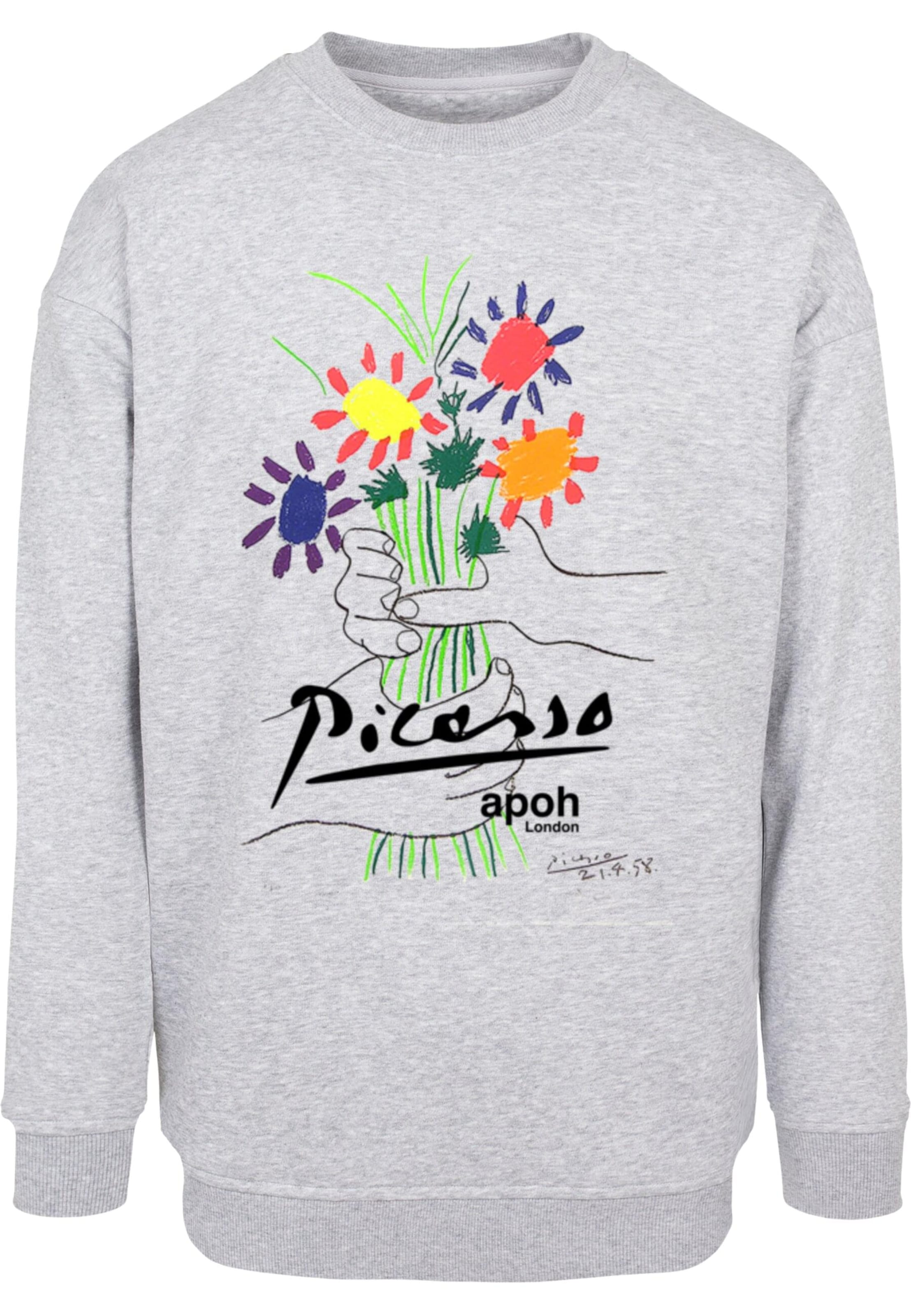 Merchcode Sweatshirt 'Apoh - Picasso Flowers of Peace' in Grau: Vorderseite