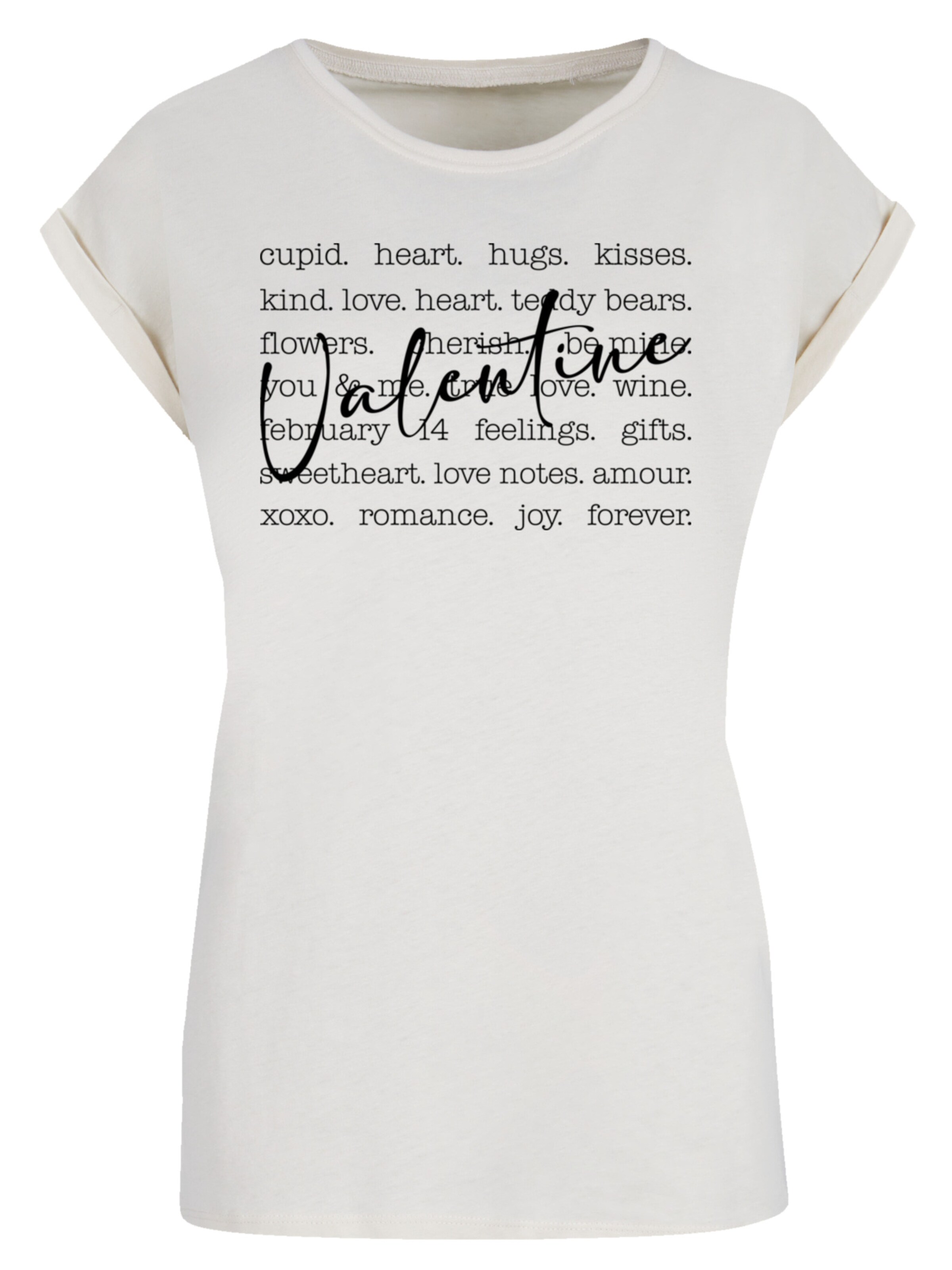 F4NT4STIC T-Shirt 'Valentine Herz Hugs Kisses Love Flowers Joy' in Beige: Vorderseite