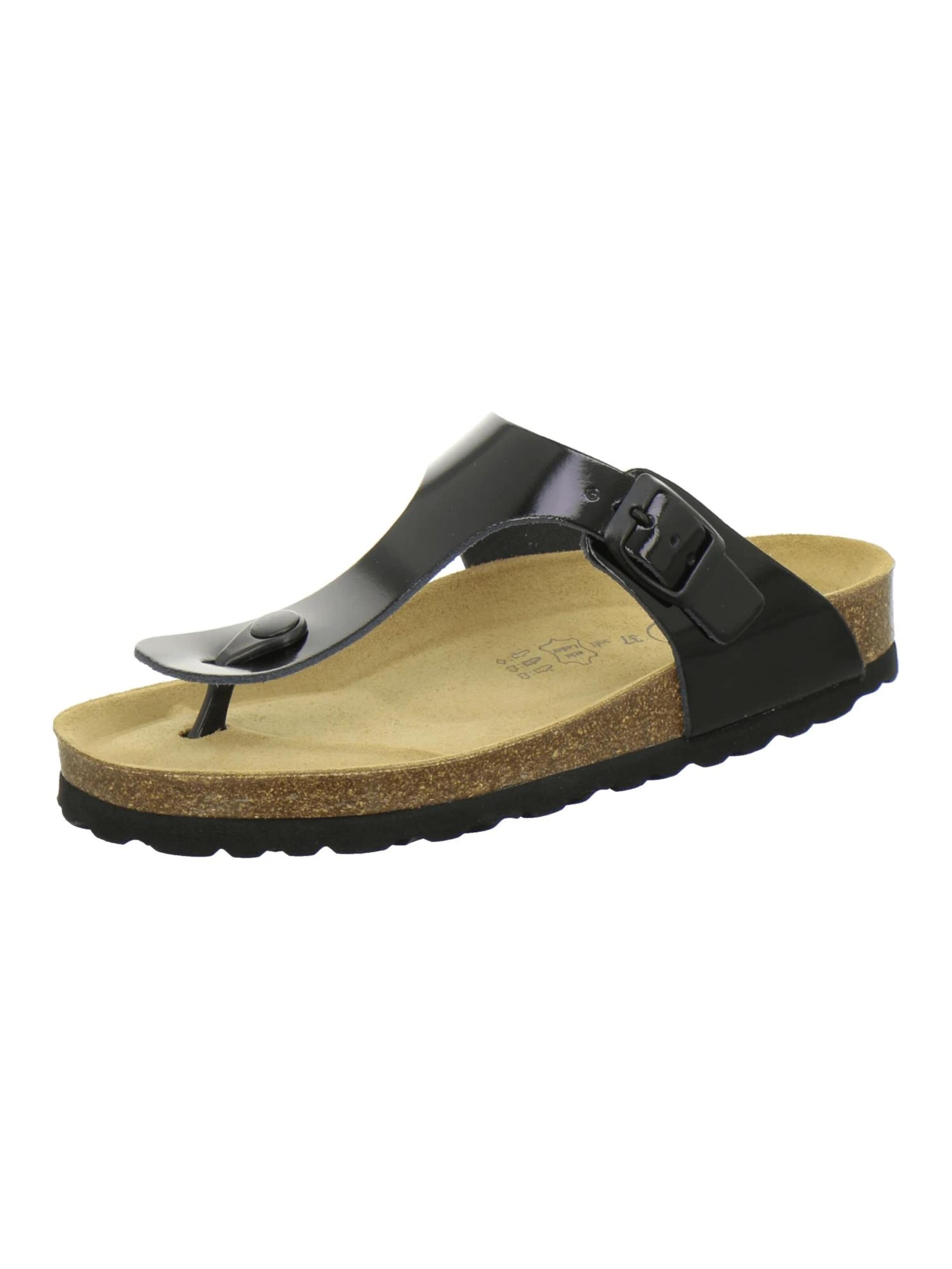 Sandales 'Zehensteg Sandalen Damen schwarz Lackleder' AFS-Schuhe en noir : devant