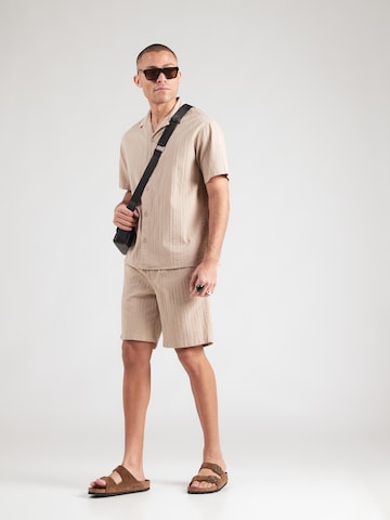 JACK & JONES Regular Fit Set: Hemd+ Shorts 'JJETYSON' in Beige