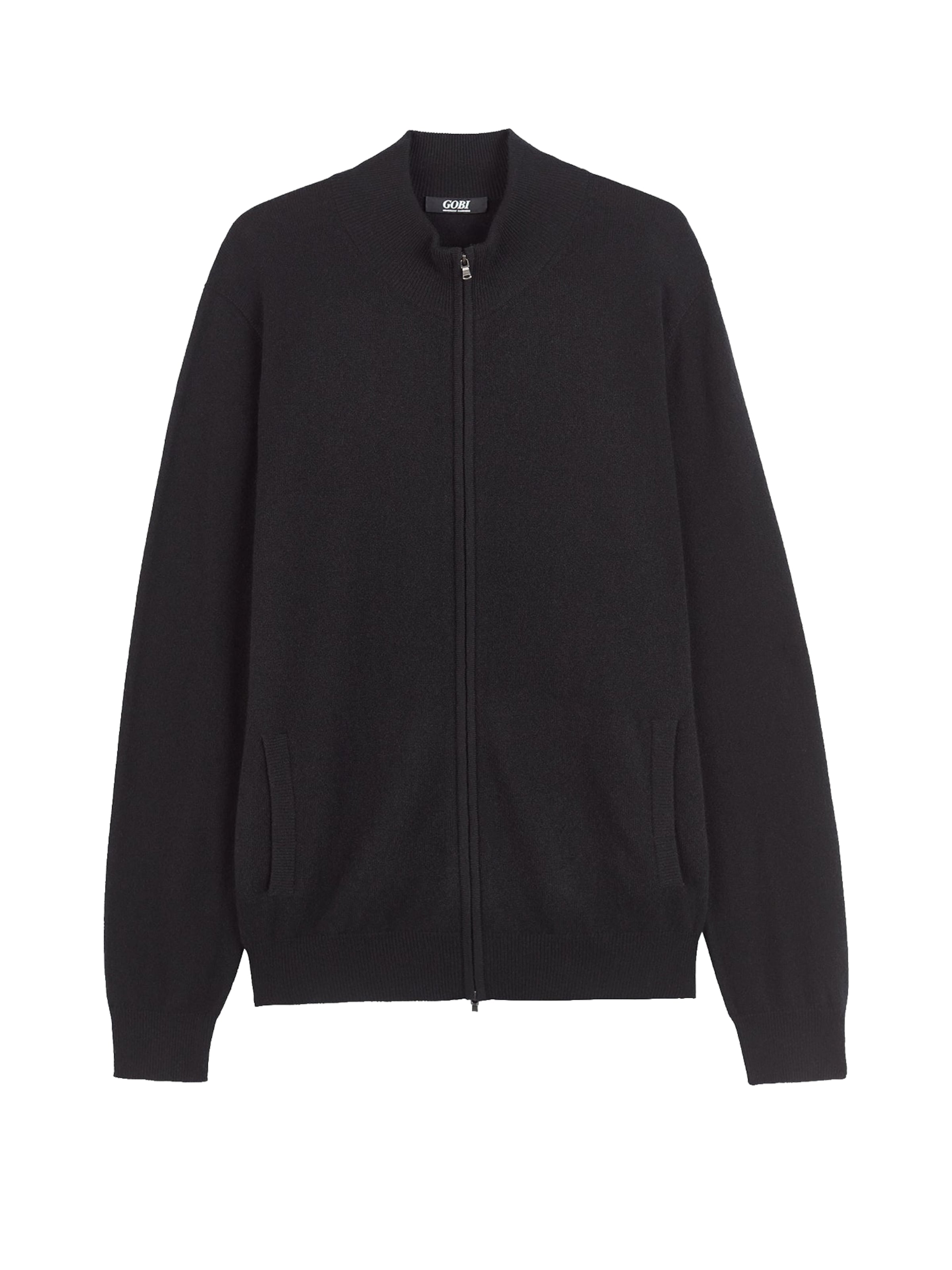 GOBI Cashmere Knit Cardigan 'Men's Essential Full-Zip Cashmere Cardigan' in Black: front