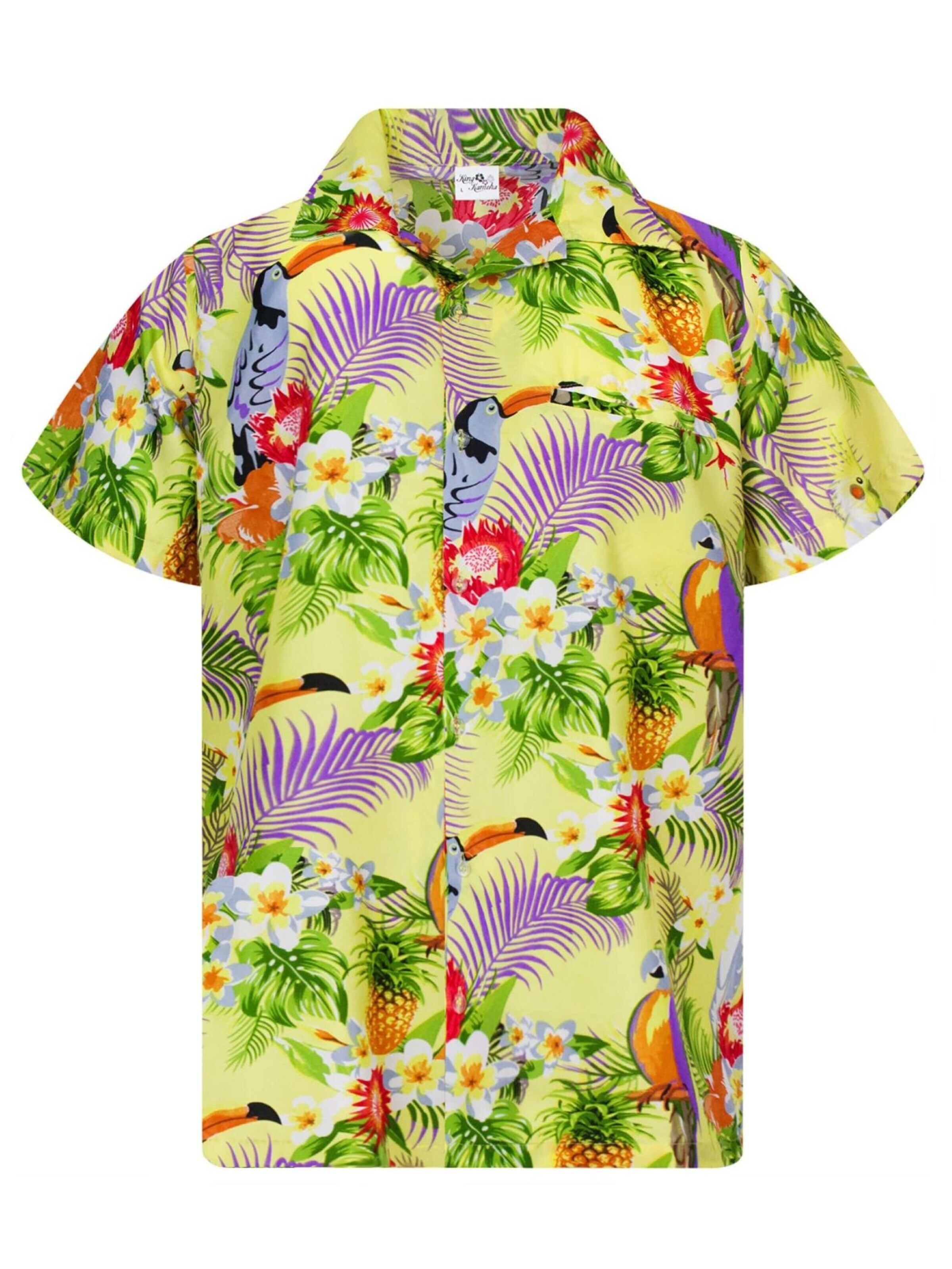 King Kameha Shirt 'Parrot Cockatoo' in Geel: voorkant