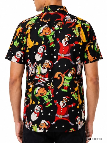 Regular fit Camicia 'Christmas Written Santa' di King Kameha in nero
