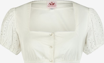 SPIETH & WENSKY Dirndlbluse 'Herlind', Puffärmel mit feiner Lochstickerei in Beige: Vorderseite
