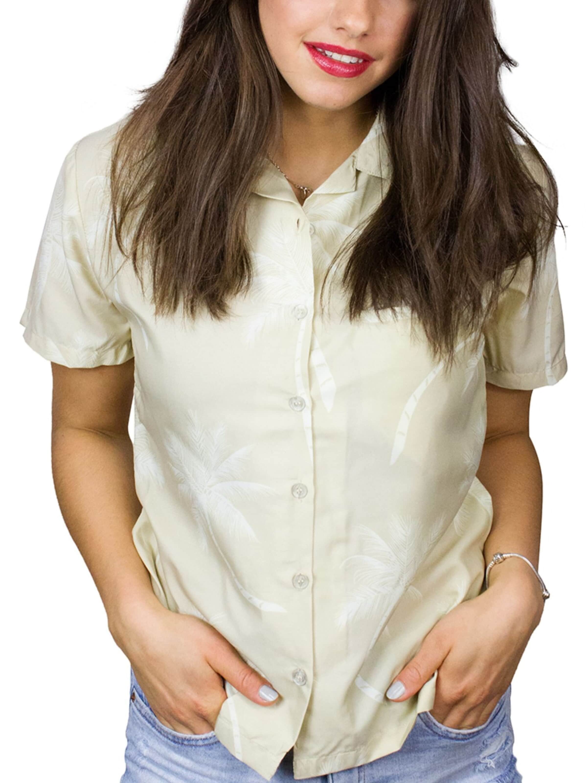 King Kameha Blouse 'Palmshadow' in Beige: voorkant