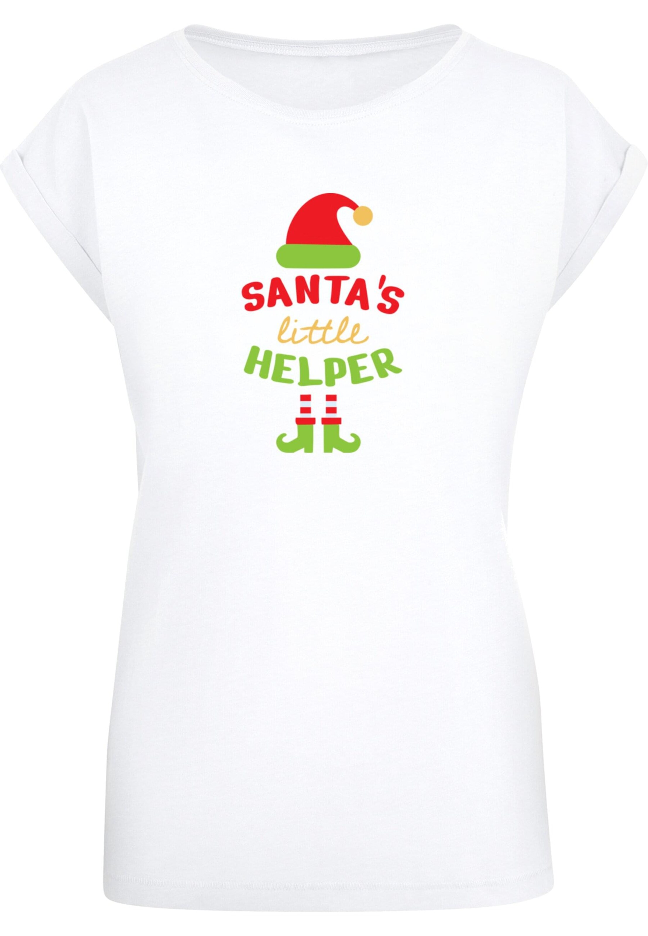 Merchcode Shirt 'Christmas Santa´s Little Helper' in Wit: voorkant