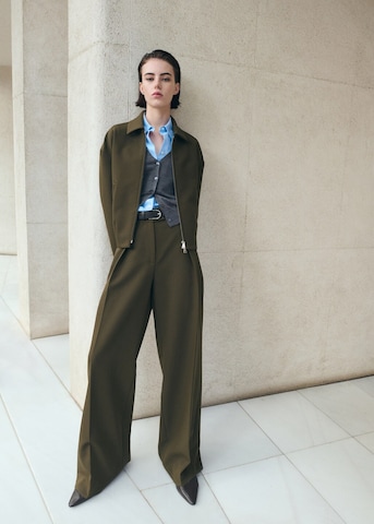 MANGO Wide leg Pleated Pants 'Cintu' in Green