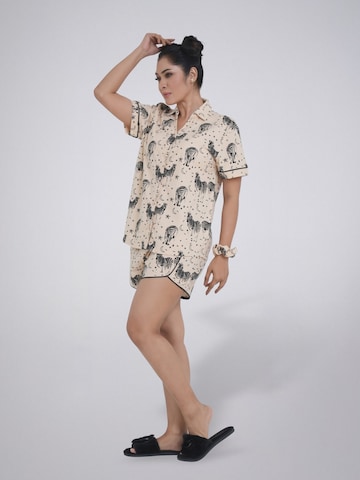 LEAFLETIC Shorty 'Leafletic Women’s Printed Night Wear Short Set' i beige