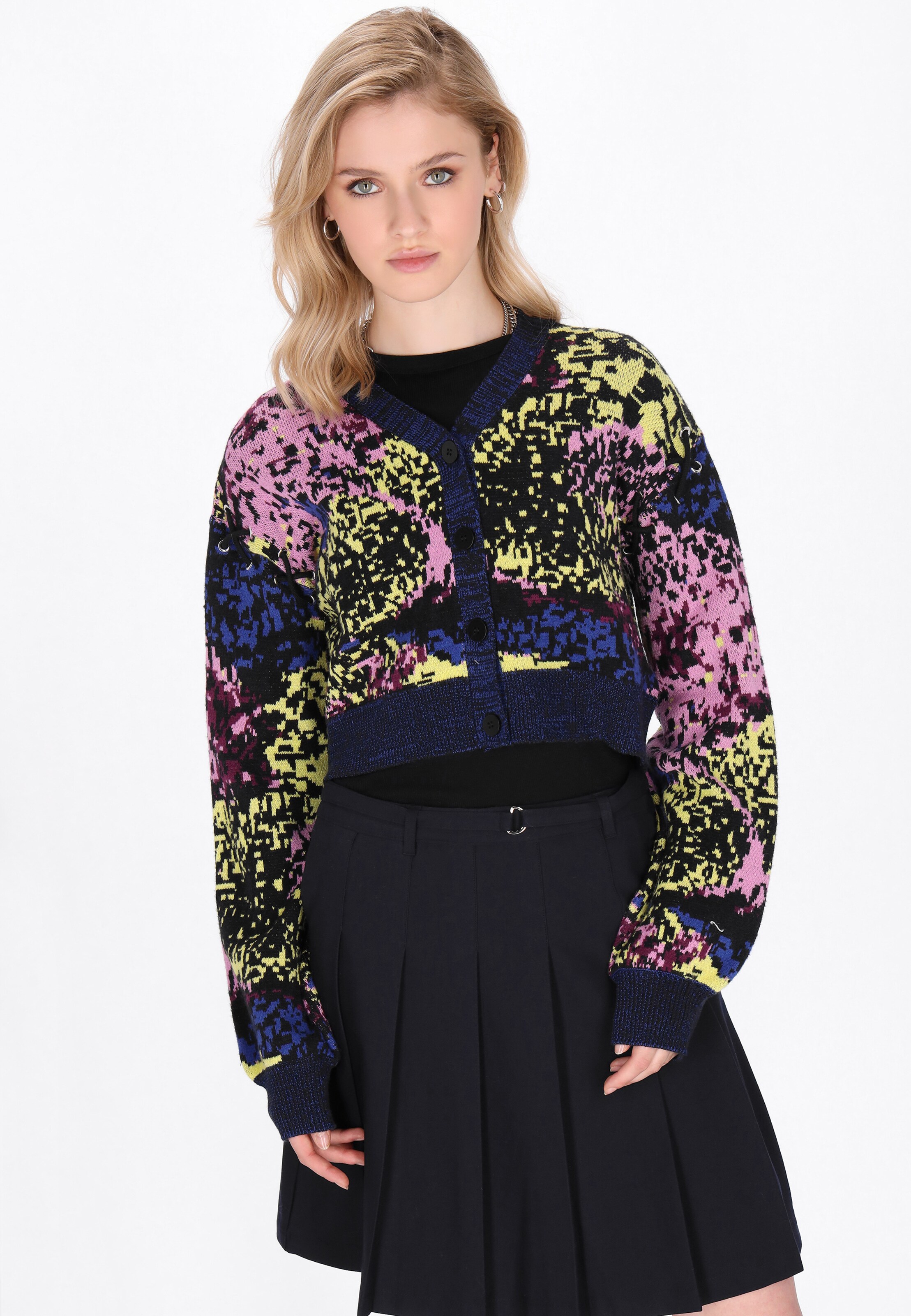 myMo ROCKS Πλεκτή ζακέτα σε ανάμεικτα χρώματα: μπροστά