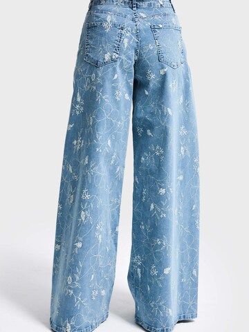 IT'S BASIC Wide leg Jeans 'PRINTED PALAZZO MID RISE JEANS' in Blue