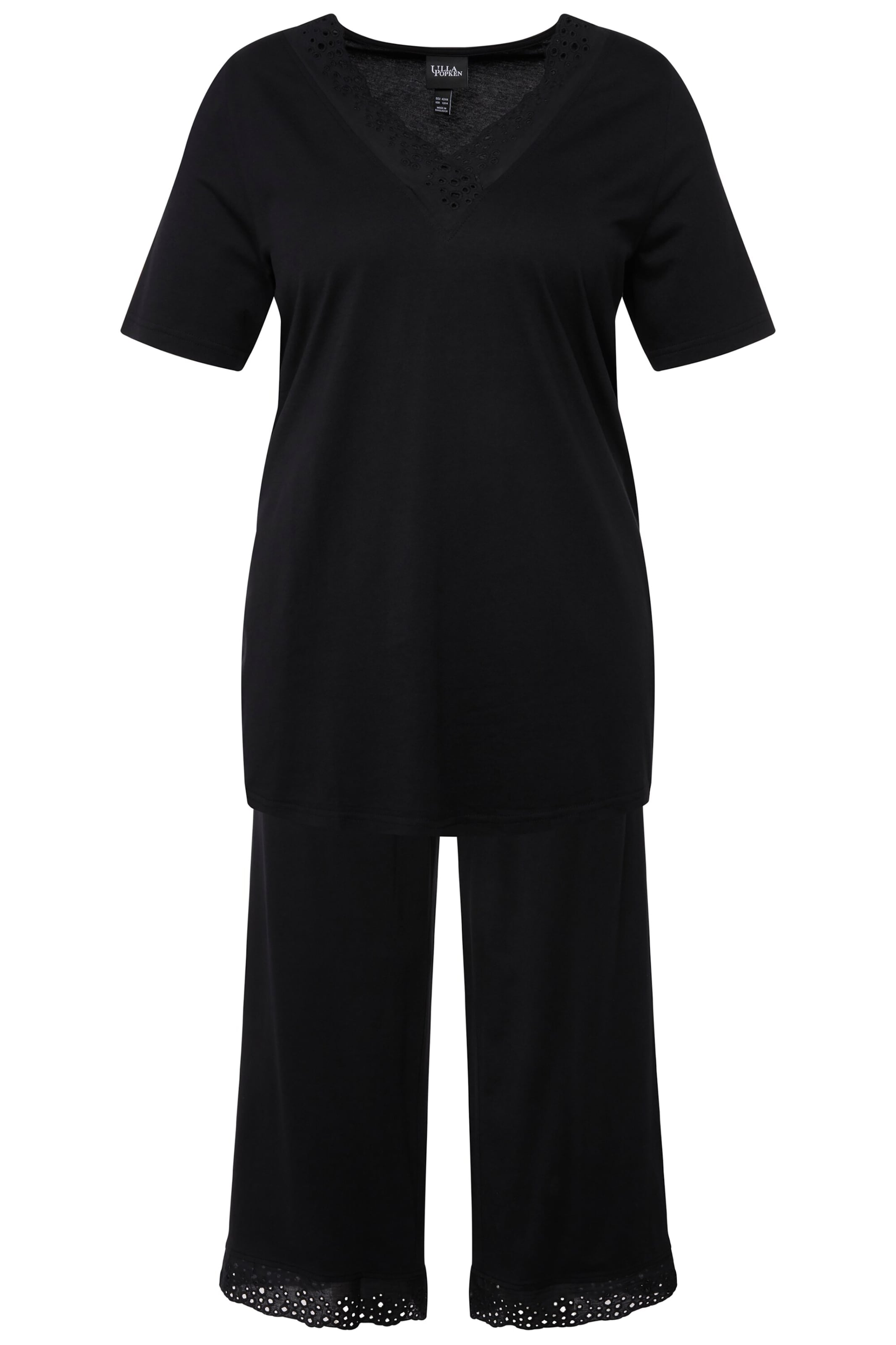 Ulla Popken Pyjama in Schwarz: Vorderseite