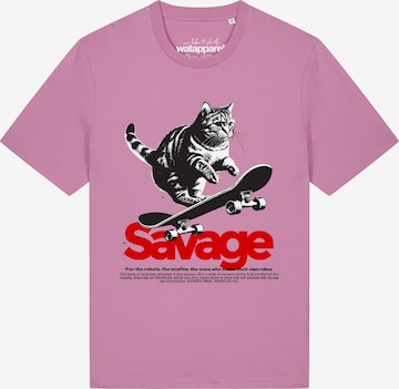 T-Shirt 'Savage cat' Watapparel en rose : devant