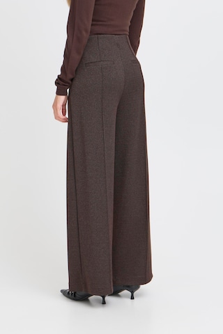 ICHI Wide leg Trousers with creases 'Kate ' in Brown