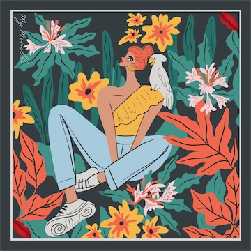 Écharpe 'My Friend The Parrot - Hand Rolled Silk Scarf' My Minelli en vert : devant