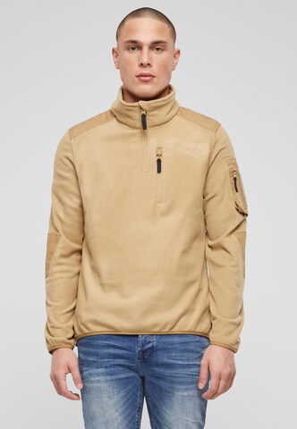 Brandit Sweater 'Troyer Ripstop' in Beige: front
