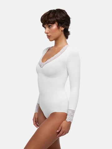 cfab - Body moldeador 'Clean Longsleeve V-Neck with Lace Sculpting Bodysuit with Slip' en blanco